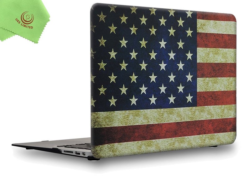 UESWILL Rubberized Unique Pattern Solid Hard Shell Case Cover Compatible with 2010-2017 MacBook Air 13 inch (Models: A1369 / A1466) + Microfibre Cleaning Cloth,US Flag - Image 1